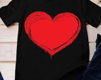 Red Heart Graphic Tee: Hand-Drawn Valentine's Day Shirt