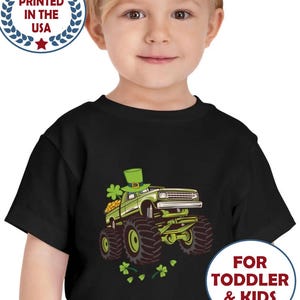 Leprechaun Monster Truck Shamrock Boys T-Shirt, St Patrick Day Tee, Kids Graphic Shirt, Irish Holiday Top, Green Clover Youth Apparel