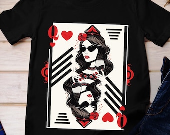 T-shirt Queen of Hearts, feministisch speelkaart-T-shirt