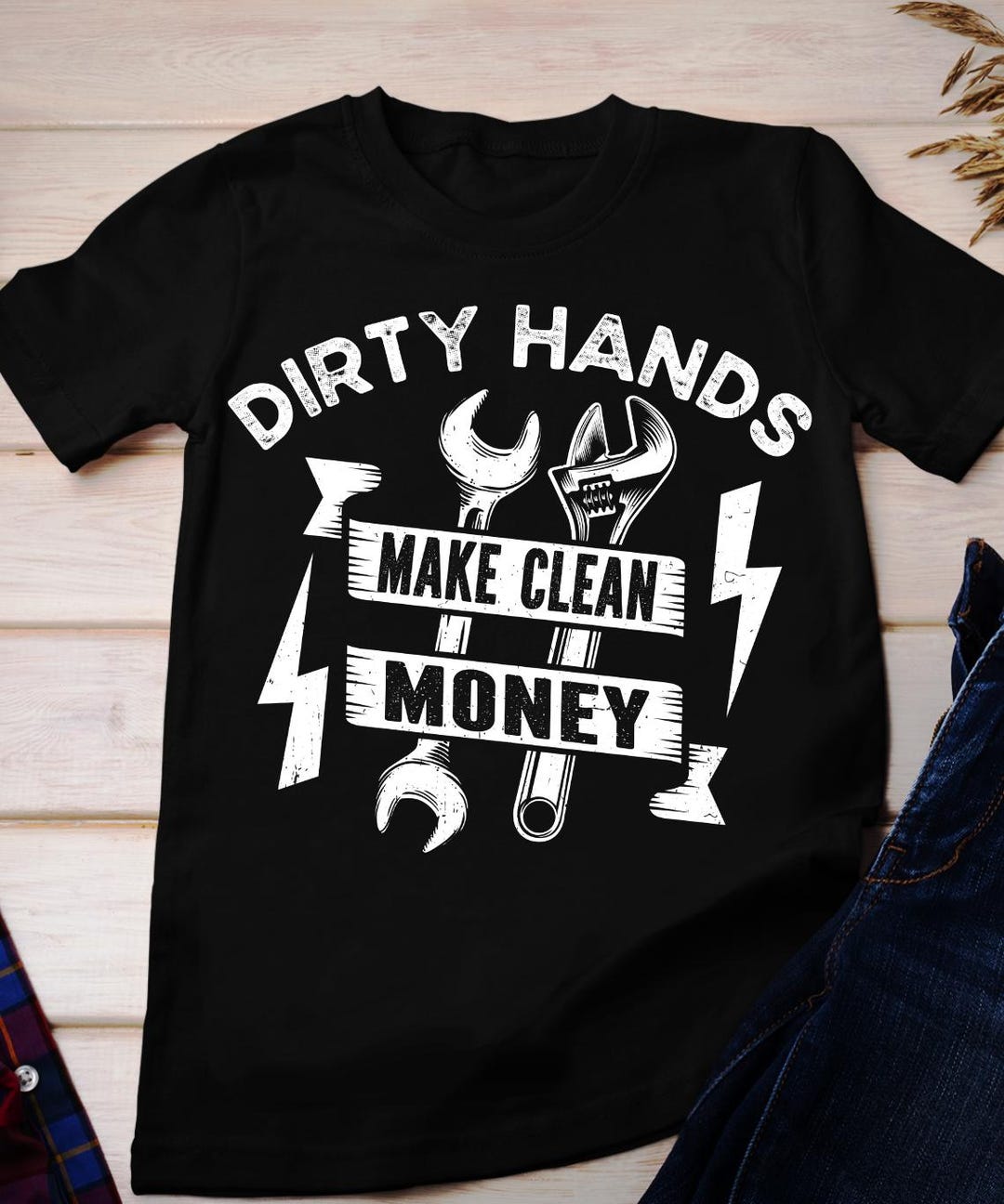 Dirty Hands Make Clean Money Funny Mechanic T-Shirt - Unisex Dark Heather Tee For Handymen, Electricians - View #10
