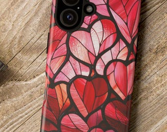 Red Hearts Stained Glass Mosaic Phone Case, Valentine's Day Gift