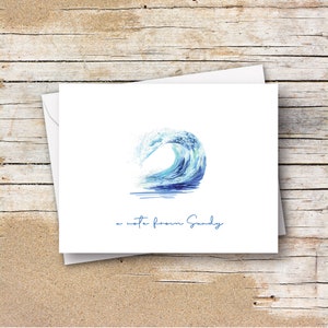 Personalized Watercolor Wave Notecard, Smooth white Cardstock and Envelopes, Gift, Ocean, Beach