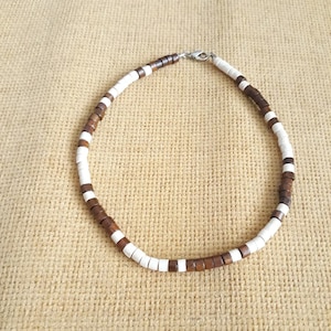 Brown and White Wood Necklace,Men's Choker,Wooden Bead Necklace,Men's Wood Necklace