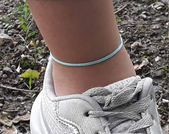 Bracelet De Cheville Tissé Noir En Coton Ciré Et Cuir - Fait Main, Ajustable, Pour Homme/femme/enfant