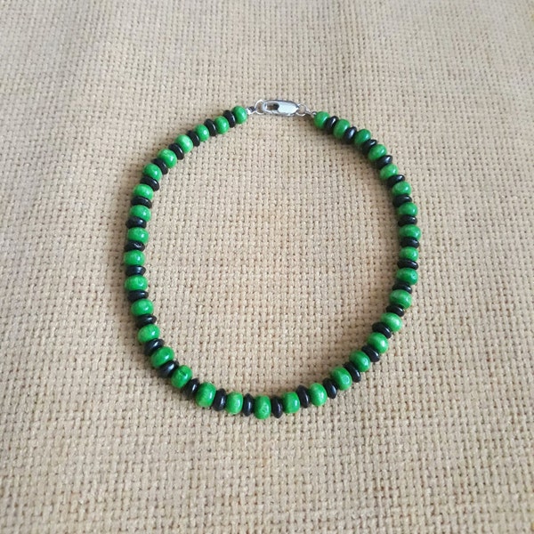Collier en bois avec perles vertes et noires, bijoux en bois pour homme et femme, tour de cou en bois vert, collier en bois