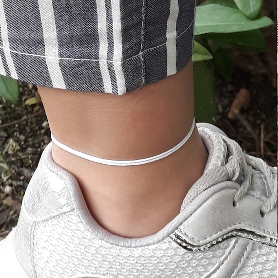 Bracelet De Cheville Tressé Noir En Coton Ciré Et Cuir - Homme, Femme, Enfant - Fait Main En Australie