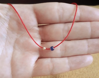 14k Gold Bead Necklace, Red Kabbalah Choker, Protective Jewelry