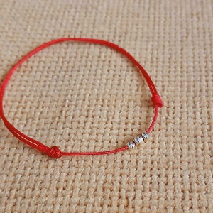 Red Gold Bracelet,Thin Adjustable 14k Gold Bracelet,Red string with 3 gold beads,Protective Red Cord Bracelet