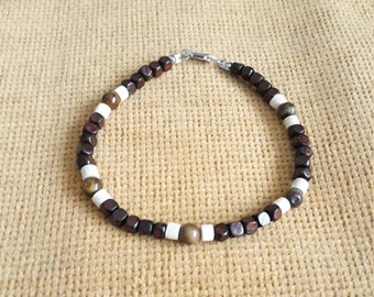 Tiger Eye Wooden Beaded Bracelet, Unisex Jewelry