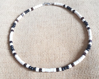 Wooden Bead Necklace, Men's Choker, Natural Wood Jewelry