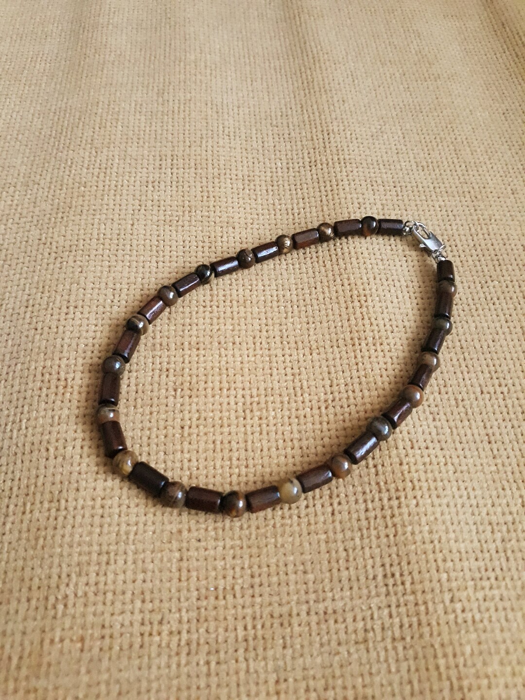 Tiger Eye Wood Simple Necklace for Men,tiger Eye Wood Bead Choker for