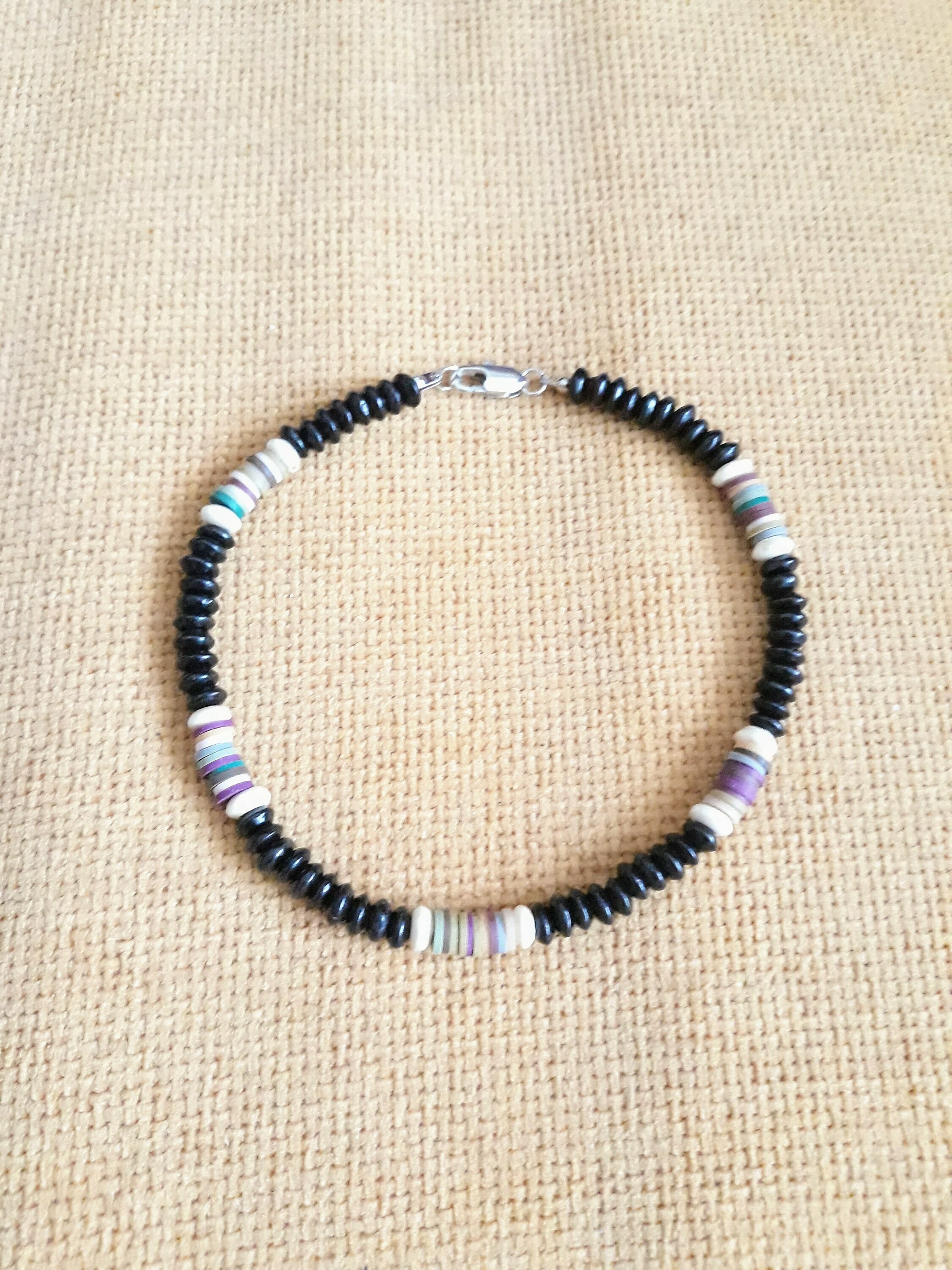 Men's Black Necklace,wooden Beads and Polymer Clay Necklace,wooden