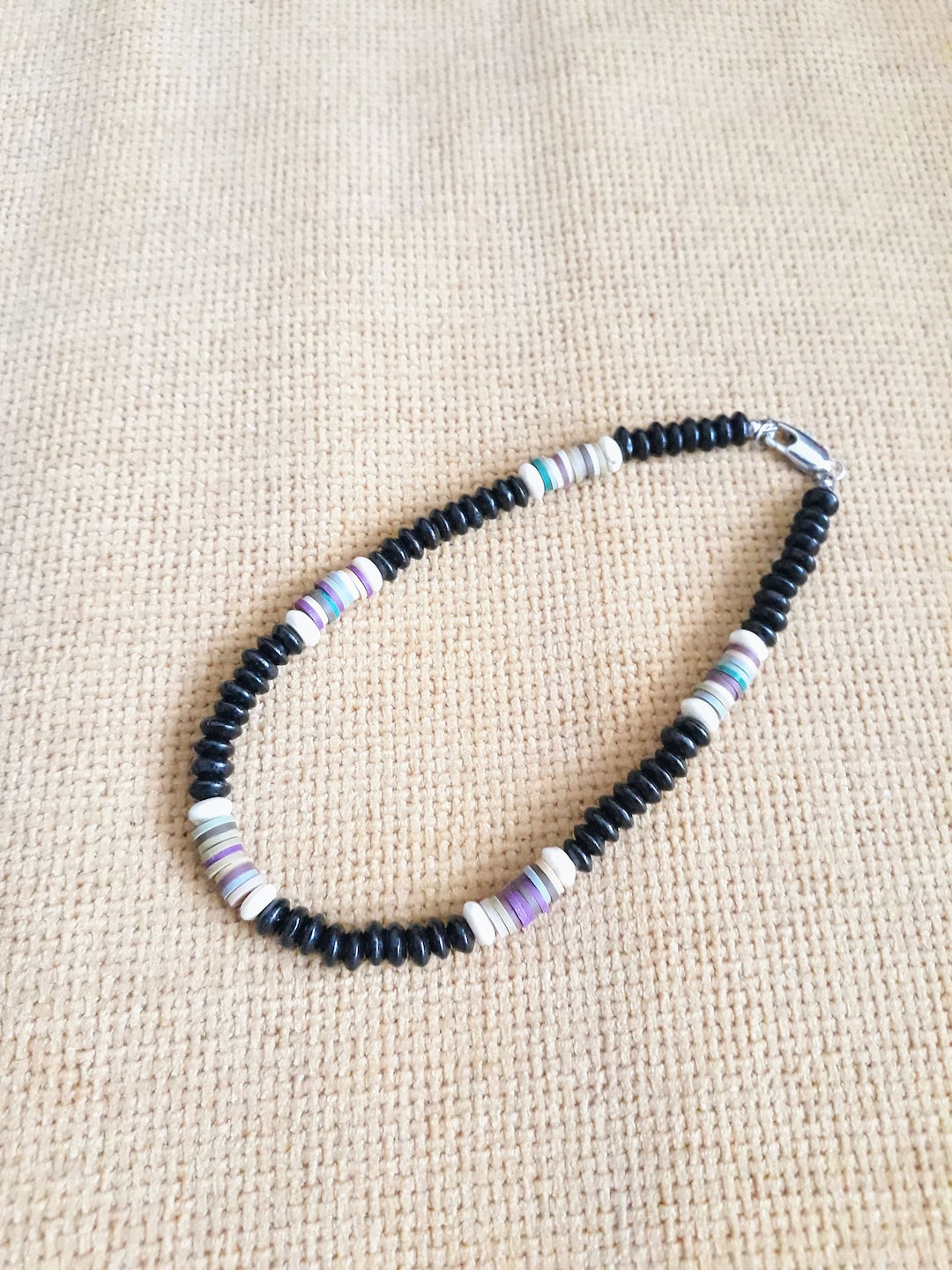 Men's Black Necklace,wooden Beads and Polymer Clay Necklace,wooden