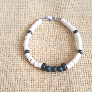 Holzarmband für Männer, Schmuck für Männer und Frauen, Holzperlenarmband, schwarzer Onyx und Kokosscheiben