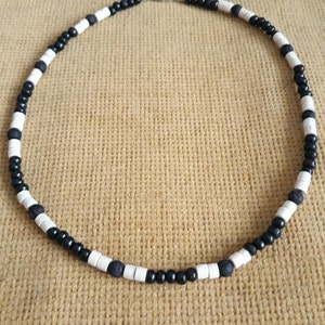 Men's jewelry, Men's necklace of wooden beads and volcanic lava, Choker in black and white, Jewelry for him or her