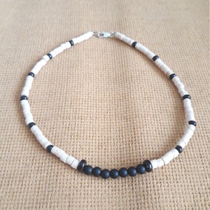 Men&#39;s wooden necklace, Wooden bead necklace / choker, black onyx and coconut washers, Necklace for him or her