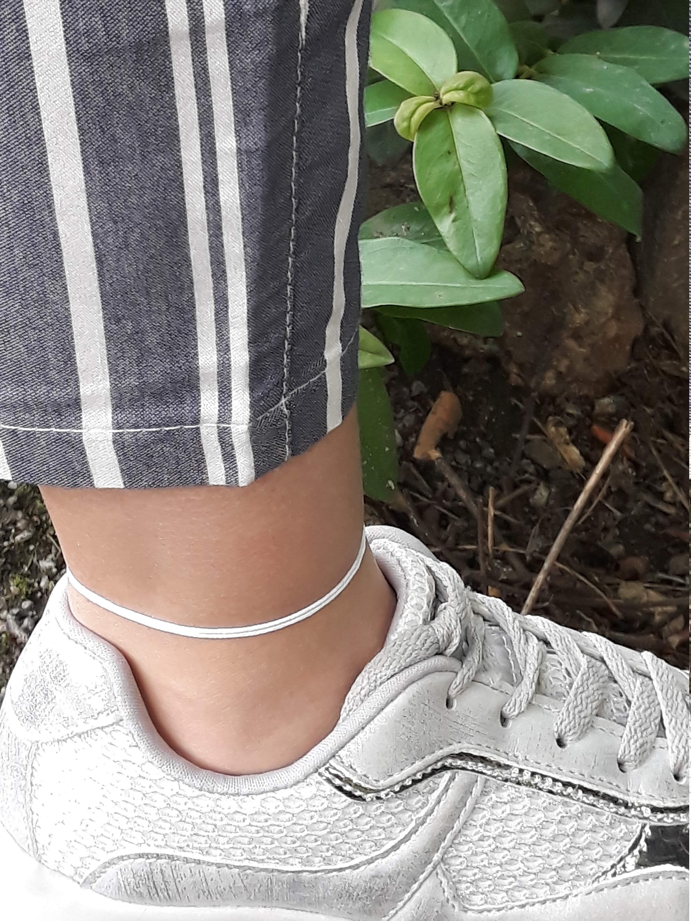 Bracelet De Cheville En Coton Ciré Blanc Et Noir - Homme, Femme, Enfant, Réglable, Plage