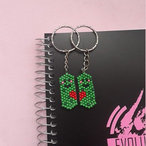 Kawaii pickles keychain set, Heart Charm keychains, Handmade pickled beads, Gift for a loved one
