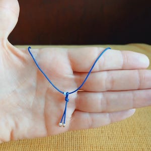 Blue necklace with 925 sterling silver, Thin necklace in dark blue,Choker with a charm of two silver beads
