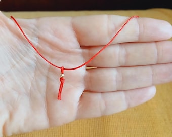 Red String Necklace, 14k Gold Bead, Protection Necklace