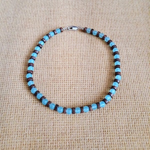 Wood and Blue Beads Necklace,Colorful Necklace for Men and Women,Unique Handmade Necklace,Gift for Boy or Girl
