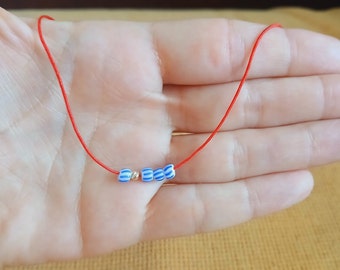 Red Cord Choker, 14k Gold Bead, Minimalist Necklace