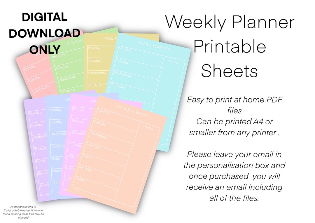 Weekly Planner Printable Sheets Digital Download variety Pack Portrait ...