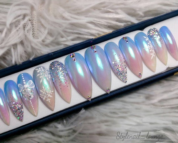 Christmas Nails Luxury Acrylic Press On Nails Fake Shine Etsy Christmas Nails Luxury Acrylic Press On Nails Fake Shine Etsy
