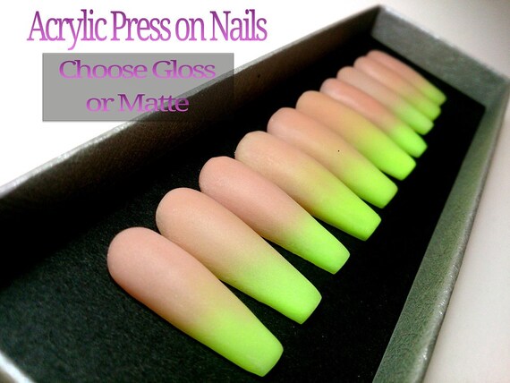 Press On Nails Acrylic Nails Babyboomer Press Ons Ombre Fluor Etsy