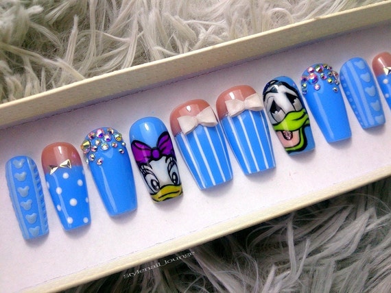 Disney Press On Nails Daisy Donald Acrylic Custom Nails Draw Etsy