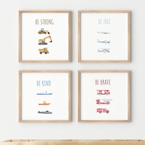 Boys Nursery Wall Art Set of 12 Machinery Figures Baby Nursery Prints Bundle - Baby Room Decor