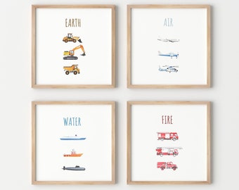 Boys Nursery Decor Set of 12 Machinery Figures Baby Nursery Prints Bundle - Baby Room Wall Art