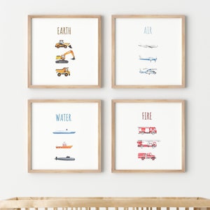 Boys Nursery Decor Set of 12 Machinery Figures Baby Nursery Prints Bundle - Baby Room Wall Art