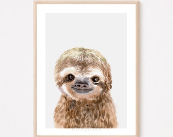 Baby Sloth Watercolor Painting, Nursery Wall Art Decor, Safari Nursery Prints,  Baby Animal Print