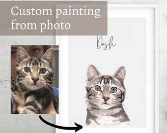 Cat lover gift, Custom cat portrait, Watercolor portrait from photo, Pet memorial