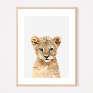 Nursery Wall Art Decor, Watercolor Lion Cub Painting Printable file, Baby Animal Print