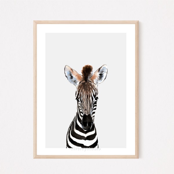 Nursery Wall Art Decor, Zebra Watercolor Painting Printable File, Safari Wall Decor, Baby Animal Print, African Animal Print