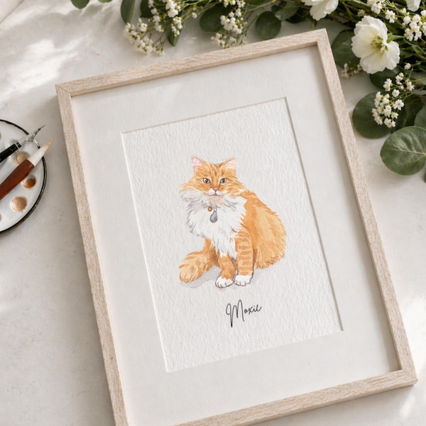 Retrato de mascota en miniatura personalizado en acuarela, pintado a mano a partir de tu foto. Regalo ideal para amantes de los animales.