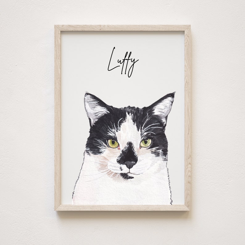 Pet portrait print Watercolor Cat Painting Hand Painted from Photo Pet memorial gift Pet loss gift image 2