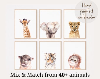 Nursery Safari Animal Prints Bundle, Watercolor Baby Animal Prints, Boys Room Wall Decoration, Nursery Prints