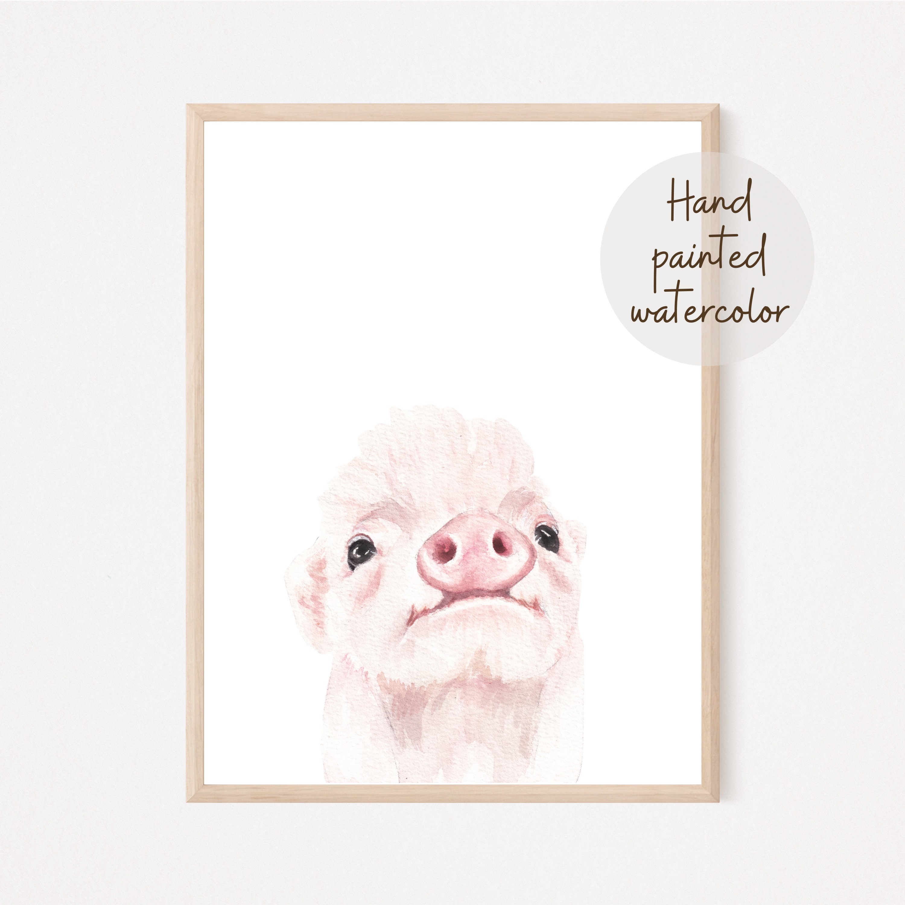 Baby Pig Printable Painting, Nursery Wall Art Decor, Baby Animal Print, Nursery Decor
