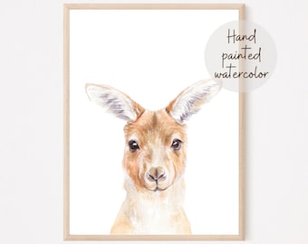 Art mural imprimable kangourou, décoration murale de chambre d’enfant, peinture de girafe à l’aquarelle, impression d’animal pour bébé, art de pépinière Safari