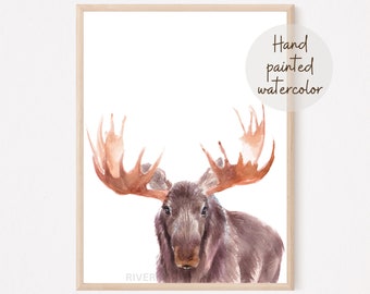 Cute Watercolor Baby Moose Digital Print - Nursery Wall Art Decor ...