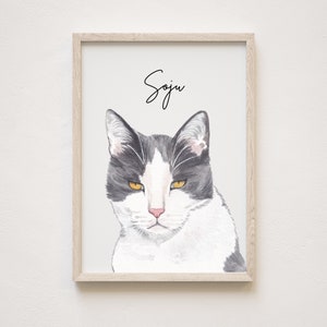 Pet portrait print Watercolor Cat Painting Hand Painted from Photo Pet memorial gift Pet loss gift image 6