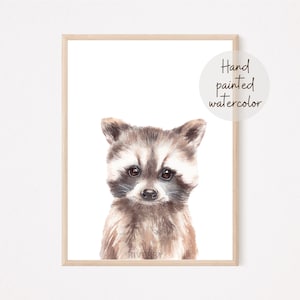Baby Raccoon Printable Wall Art, Nursery Wall Decor, Watercolor Baby Raccoon Painting, Baby Animal Print, Safari Nursery Art