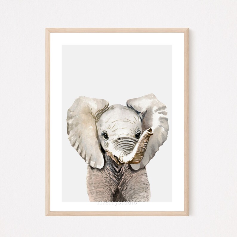 Baby Elephant Printable Painting Nursery Wall Art Decor Baby Etsy