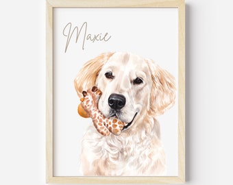 Impression portrait d'animal de compagnie • Peinture de chien à l'aquarelle peinte à la main à partir d'une photo • Cadeau commémoratif d'animal de compagnie • Cadeau de perte d'animal de compagnie