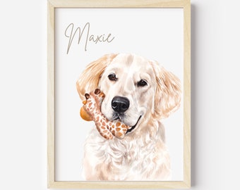 Pet portrait print • Watercolor Dog Painting Hand Painted from Photo • Pet memorial gift • Pet loss gift