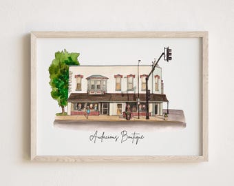 Custom Watercolor Store Painting,Storefront Painting From Photo,Commercial building painting, Restaurant painting, Bar painting, Boutique