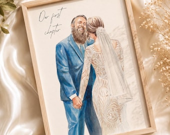 写真から作成するカスタム水彩肖像画、カップルへの結婚祝い、パーソナライズされた婚約祝い、結婚祝い、カスタム記念日ギフト、カップルの肖像画